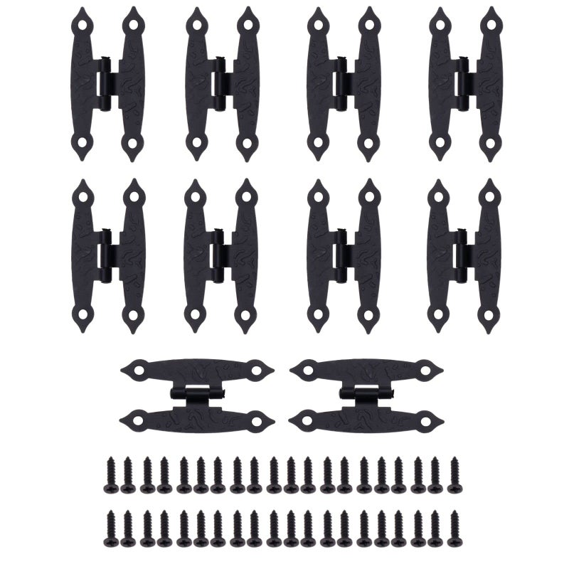 Yetaha10PCS Black H Cabinet Hinges, Antique Decorative Metal Hinge for Doors Windows Kitchen Furniture Cupboard Wardrobe Wooden Boxes, with Mounting Screws - Image 1